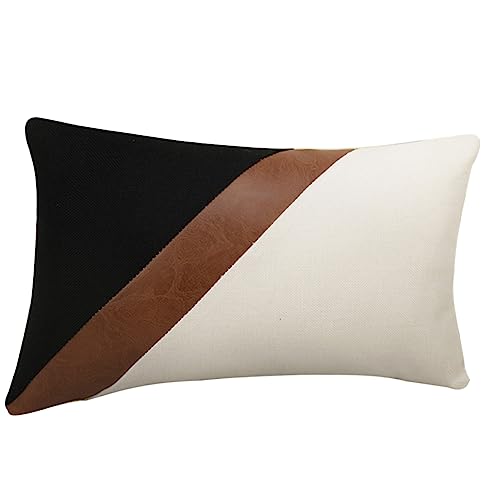Levemolo Farmhouse Throw Pillow Cover Modern Stripe Patchwork Design for Sofa Living Room Bedroom Decor Simple Pu for Comfort and Style