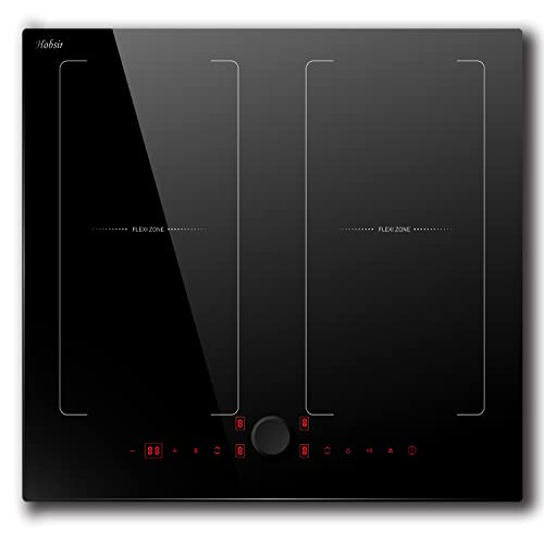 Plaque de Cuisson Induction 4 Feux avec Commande Rotative, Hobsir 60cm Plaque Induction avec Zones Flexible, Minuterie, Fonction Maintien au Chaud, Fonction Pause, Sécurité Enfants, 7200W, Sans Prise Cover
