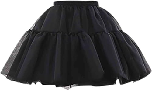 KWBCM Womens Petticoat 50s 4 Levels Hoopless Short Length Tulle Crinoline Underskirts Dress Bubble Skirt Above Knee Black