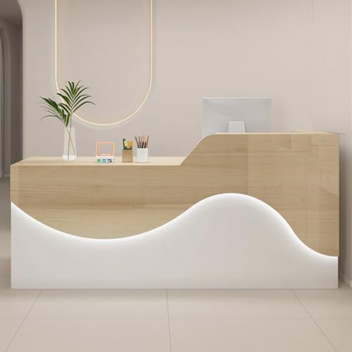 Modern L-Shaped Reception Desk with LED Lights & Lockable Drawer, 120cm - Chic Office Furniture for Professional Reception Areas, Home Offices & Workspaces