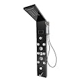 LED Shower Panel Tower System, Hydroelectricity Display Rain Massage Full Body Shower System with Jets, Bathroom 6-Function Shower Tower with LED Rainfall Waterfall Shower Head, Black
