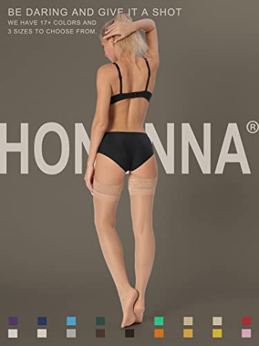 Image of HONENNA 2 Pairs Sheer Thigh High Stockings, 17+ Colors Stay Up Lace Top with Anti-Slip Silicone for Women