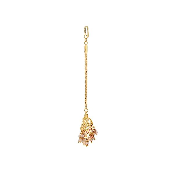 Estele Maang Tikka for Women Gold Plated CZ Traditional Kundan Studded Maang Tikka with White Pearls for Girls and Women-AD-MT-009-IG TIKAA - Image 7