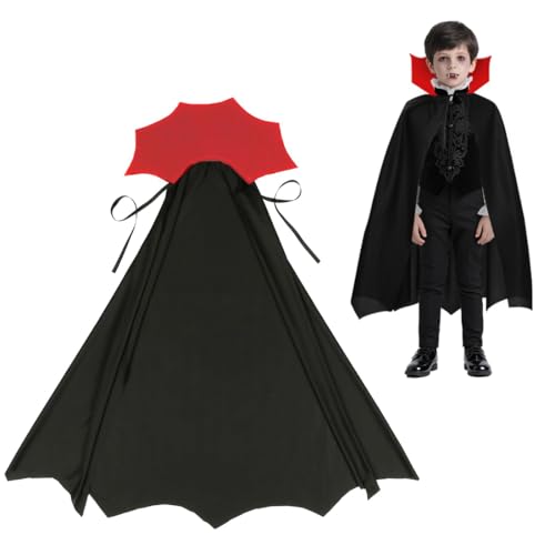 Augesak Capa vampiro criança com pescoço preto vermelho de dupla face, disfarce de Halloween crianças, disfarce de vampiro para menino e menina, ideal para o Halloween e carnaval A