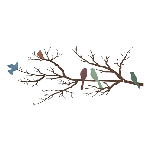 ESTART Wanddekoration mit Vögeln aus Metall, lebendige Vögel auf AST, Silhouette, Wanddekoration, für den Außenbereich, Wandskulptur zum Aufhängen, für Zuhause, Balkon (Mehrfarbig, Klein)