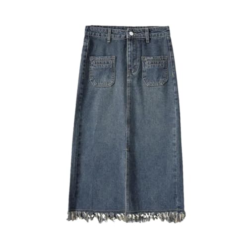 Women Summer Plus Size Denim Mini Skirt High Waist Fringed Split Hip Concealing Half-Length Skirts