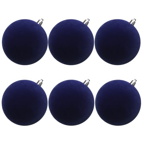Senjie Bolas de Navidad de terciopelo flocadas para árbol de Navidad, adornos de 3.94 pulgadas, 6 bolas de plástico, adornos colgantes de Navidad, color azul marino