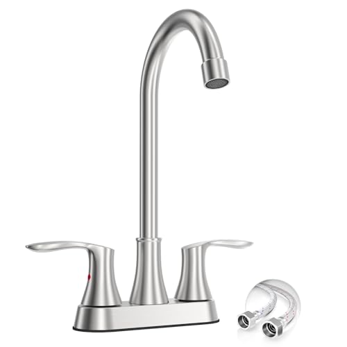 Phiestina All Metal Constructed High Arc Tall Bar Sink Faucet Commercial Utility Laundry Bathroom Sink Faucet 4 Inch Centerset Deck Mount 2 Hole Brushed Nickel BARTY36-11H-BN