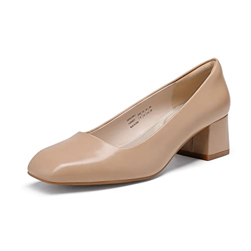 DREAM PAIRS Comfortabele werkschoenen voor dames met hoekige teenpartij en middelhoge blokhakpumps