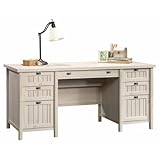 Pemberly Row Home Office Executive Desk with 2 Letter/Legal File Drawers in Chalked Chestnut