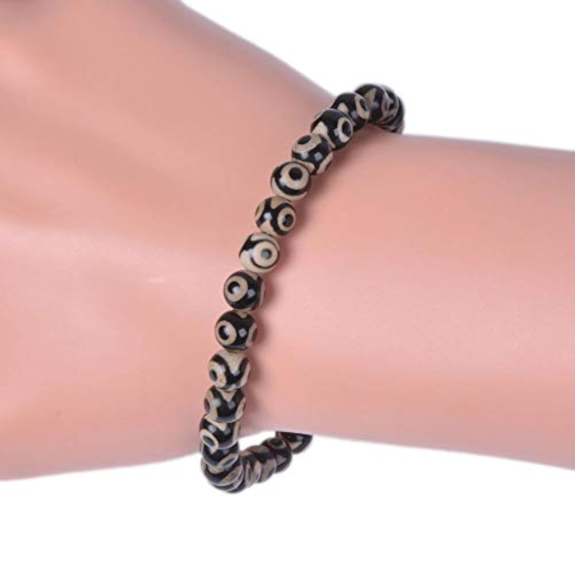 Natural Tibetan Agate Evil Eye 6mm Beads Stretchable Bracelet, Unisex