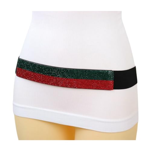 Women Designer Inspired Fashion Belt Hip Waist Red Green Rhinestones Stripes S M z1633