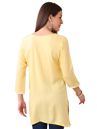 Image of Women's Rayon Chikankari Embroidered Short Kurti | Lucknowi Work Kurta