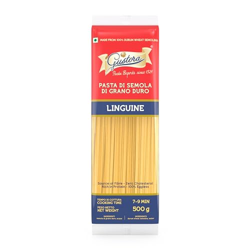 Image of Gustora Linguine Pasta, 1kg (Pack of 2 x 500g) | Flat Ribbon Italian Pasta | Al Dente Texture | 100% Durum Wheat Semolina (Suji) | Zero Maida | Vegetarian