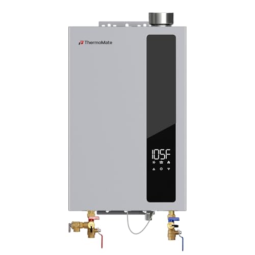 ThermoMate CZ480NG 5.28GPM Condensing Tankless Water Heater with 3/4 Inch Valve Kit, 0.86 UEF High Efficiency Instant On-Demand Hot Water, Residential Indoor Natural Gas Water Heater with Multi-Point