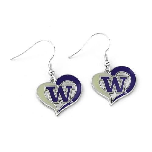 Aminco NCAA Washington Huskies Swirl Heart Earrings