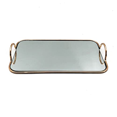Trays for Serving Service Tray Simple Rectangular Gold Edge Mirror Glass Tray Wrought Iron Storage Tray Living Room Decoration Decoration Dinner Tray