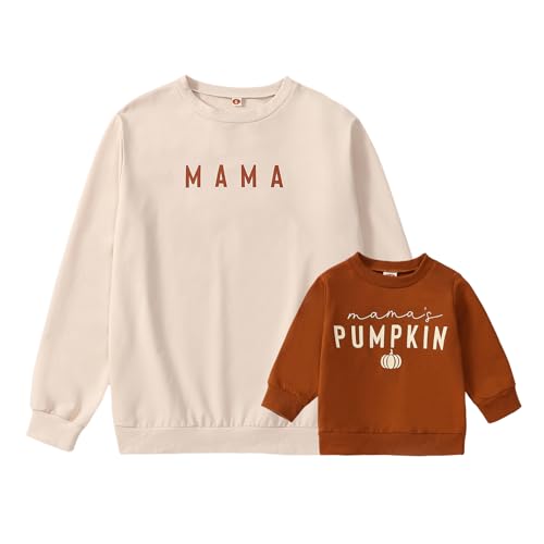 Karwuiio Mommy and Me Family Matching Outfits Halloween Pumpkin Print Sweatshirt Long Sleeve...