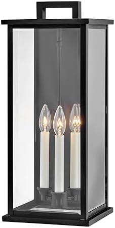 Hinkley Weymouth Three Light Large Outdoor Wall Mount Lantern, Black
