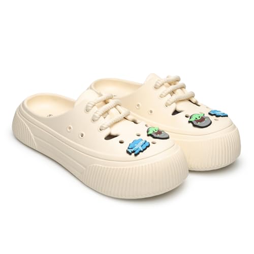 Image of YOHO Women Lace Up Clogs Sandals with Charms | Comfortable, Lightweight & Soft Shoes | Waterproof Monsoon Footwear & Rainy Slip ons for Girls | Wanderz CL