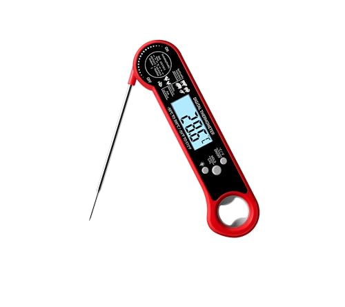 SqkjIvy Meat Thermometer Digital with Instant Reading,LCD Backlit,IPX6 Waterproof, Collapsible Probe for Cooking, Baking,Grilling and Frying (Red)