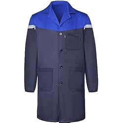Uniformes Para Talleres Mecanicos Yukirtiq Hombre Chaqueta de Trabajo Anti-Polvo Uniformes Bata de Trabajo de Manga Larga Anti-Mancha Ropa de Trabajo Bata de Caballero con Cierre de Botones, A-Azul+Azul marino, XXL