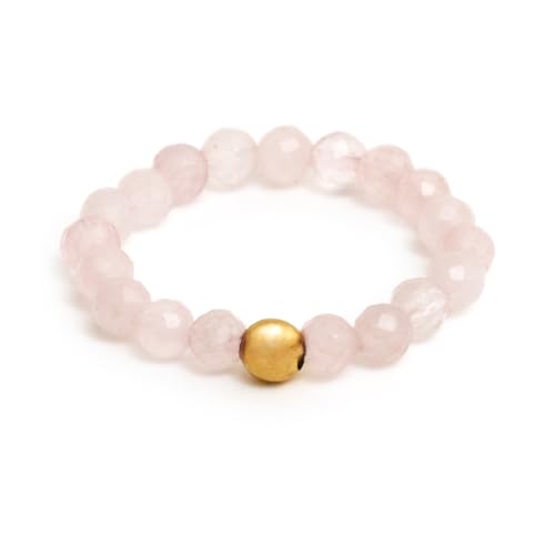 BERGERLIN Bague en quartz rose véritable avec perle en or - Perles facettées - Taille S