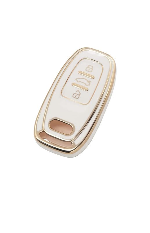 RYU7® Soft TPU Key Cover fits for Audi Q5 Q7 S3 S4 S5 S6 S7 S8 A4 A5 A6 Smart Key( Gold Edge White)