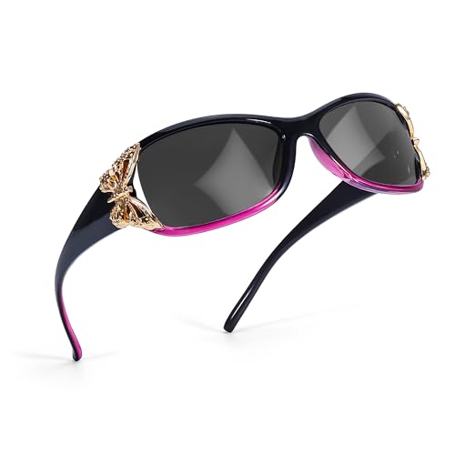 FancyPink Women's Polarized Sunglasses - Wrap Around Stylish Butterfly Frame w UV Protection Sun Glasses for Women