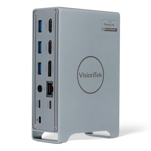 VisionTek VT7100 11in1 Docking Station Triple Monitor 4k – x2 HDMI, x1 DisplayPort, 100W PD Port, x4 3.1 USB-A, x2 USB-C, Audio Jack, & Ethernet – Compatible with Laptops and PC