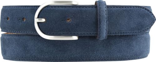 BELTINGER Damen-Gürtel aus Veloursleder 3,0 cm | Velour-Ledergürtel für Damen 30mm | Wildleder-Gürtel mit runder Gürtelschließe | Marine 90cm