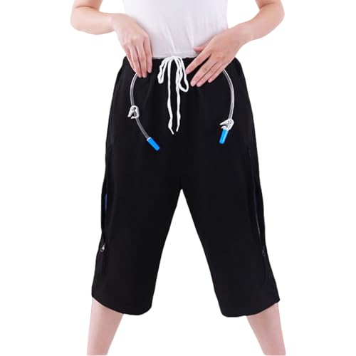 SOEDZUNG Unisex Catheter Pants with Double Pockets for Nephrostomy Foley Suprapubic Biliary Drainage Incontinence Care Comfortable Breathable(Black L)