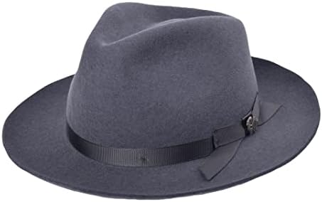 Bigalli Philip Hat 100% Fine Wool Felt Fedora Crushable Teardrop | Color Dark Grey Size L | Grosgrain Ribbon | Winter Hat Water Repellent Hand Made in Ecuador | Unisex Mens Fedora Hat