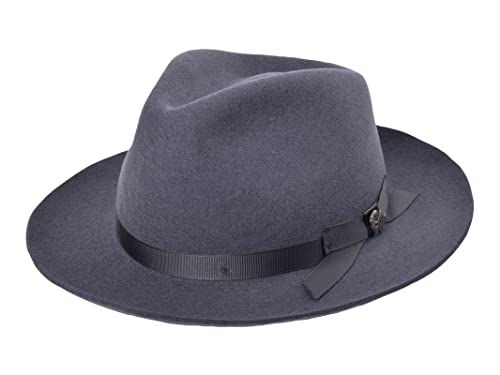 Bigalli Philip Hat 100% Fine Wool Felt Fedora Crushable Teardrop | Color Dark Grey Size L | Grosgrain Ribbon | Winter Hat Water Repellent Hand Made In Ecuador | Unisex Mens Fedora Hat #TOP1