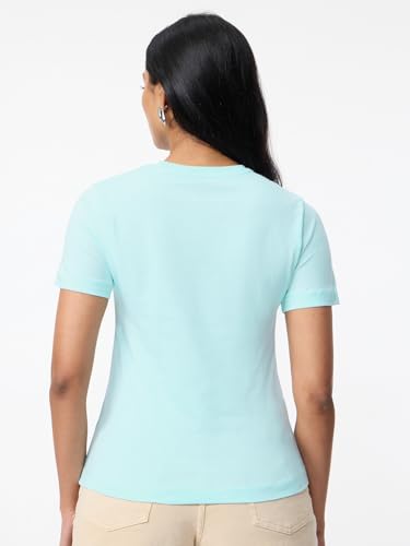 Image of The Souled Store Casual Classics: Women and Girls Short Sleeves Spread Collar Solid Cotton Regular Fit Breathable Lightweight Trendy Everyday T-Shirt
