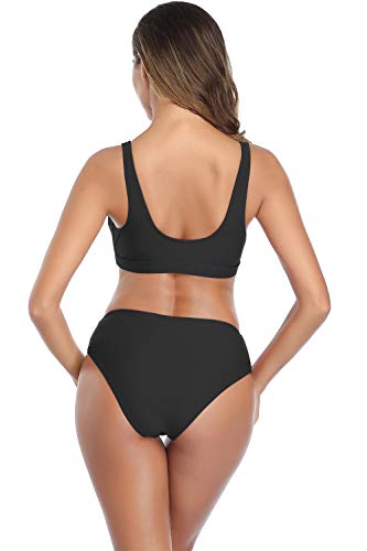 Conjunto de biquíni feminino de cintura alta, duas peças, roupa de banho esportiva, roupa de banho d