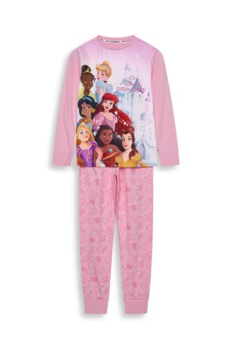 Disney Princess Girls Pyjama Set Soft Long-Sleeve Top & Bottoms Character All-Over Print Cosy Kids Sleepwear Comfortable PJs Gifts for Girls Machine Washable Pink