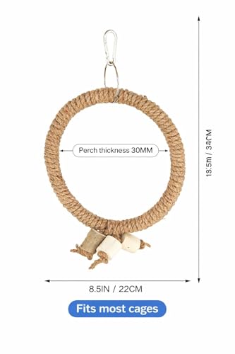 Image of KSK Natural Jute Rope Bird Swing for Medium & Large Parrots | Strong Wooden Perch Hanging Swing Toy | Cage Accessory for African Grey, Amazon, Cockatoo, Macaw