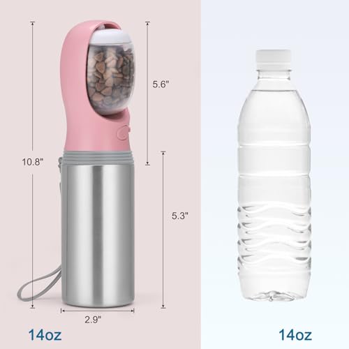 Portable Dog Water Bottle with Food Container, 14 OZ, Stainless Steel Leak Proof Puppy Water Dispenser with Drinking Feeder for Pets Travel, Walking, Hiking and Outdoor Activities by Anipaw - Image 5