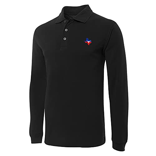 Men's Polo Shirts Texas Flag with Longhorn Embroidered Casual Long Sleeve Polo Shirt for Men Golf Shirts for Men