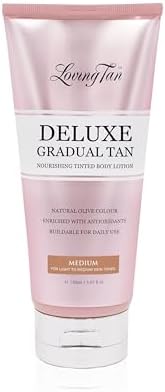 Loving Tan Deluxe Gradual Tan Lotion, Medium- Natural Looking Self Tanner, Professional Strength Sunless Tanner, 7+ Self Tanning Applications per Bottle-Cruelty Free, Naturally Derived DHA-5.07 Fl Oz