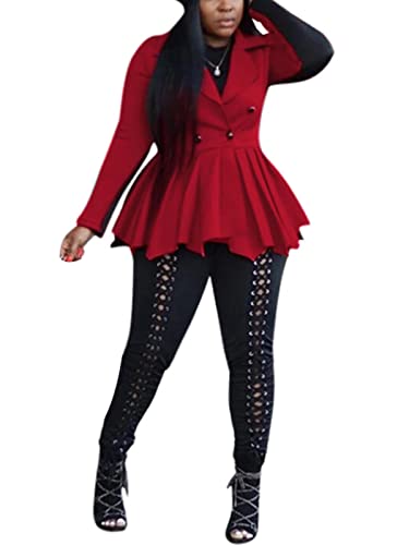 RAMOUG Two Tone Lapel V Neck Double Breasted Peplum Jacket Sexy Belted Blazer Mini Dress3