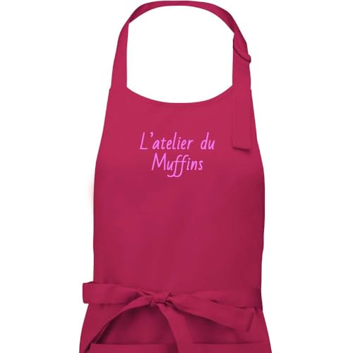 Vanevitch Tablier de cuisine personnalisé prénom et texte, 100% coton (fushia)