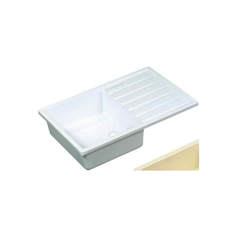 Evier plastique blanc avec égouttoir pour caravane et camping-car