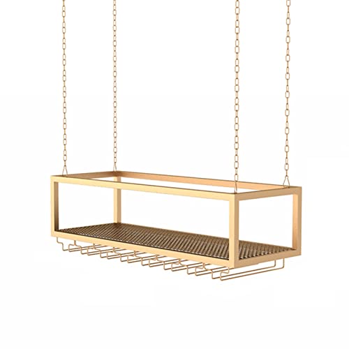 Estante de metal para colgar botellas de vino con soporte para botellas de vino montado en el techo y estante de almacenamiento de copas - dorado, 80 x 25 x 20 cm
