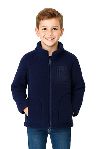 Kids Fleece-Lined Sherpa Jacket – Lightweight Dual-Layer Warm Zip-Up Coat with Stand Collar & Chest Pocket, Sizes 5-12