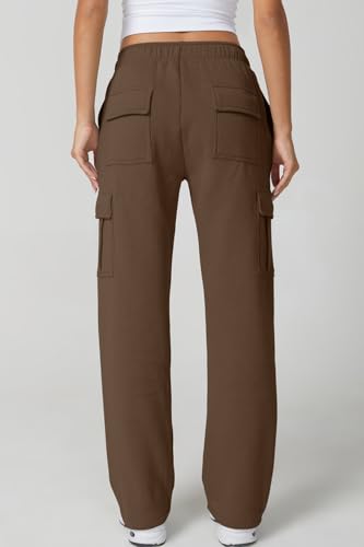 Image of QINSEN Baggy Medium Waist Elastic Sweatpants for Womens Casual Long Fleece Cargo Pants with Pockets