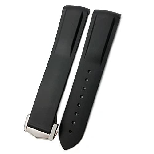 GC GUAN CHAO Curved End Rubber Watchband Fit for Omega Seamaster Speedmaster Diver 300M Aqua Terra 150 Planet Ocean Silicone Soft waterproof Watch Strap 19mm 20mm 21mm 22mm (Balck, 21mm)