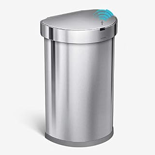 simplehuman ST2009 45L Semi-Round Sensor Bin, Automatic Motion Control, Fingerprint-Proof with Antimicrobial Agent, Brushed Stainless Steel, W 39.1cm x H 64.1cm x D 32.6cm