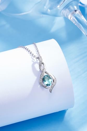 Birthstone Necklace for Women, 925 Sterling Silver 18K White Gold Plated Oval Sparkle Pendant, Charms Jewelry Gifts for Her Mom Wife, 18+2 Inches3
